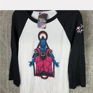 Squid Game Women's Black & White Raglan Long Sleeve Tee